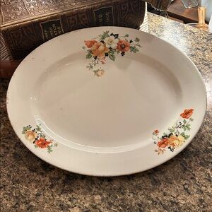 Homer Laughlin Floral Oval Platter with Orange and Cream Accents